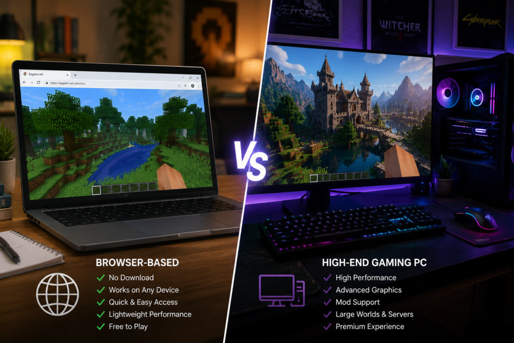 Eaglercraft Unblocked vs Official Minecraft